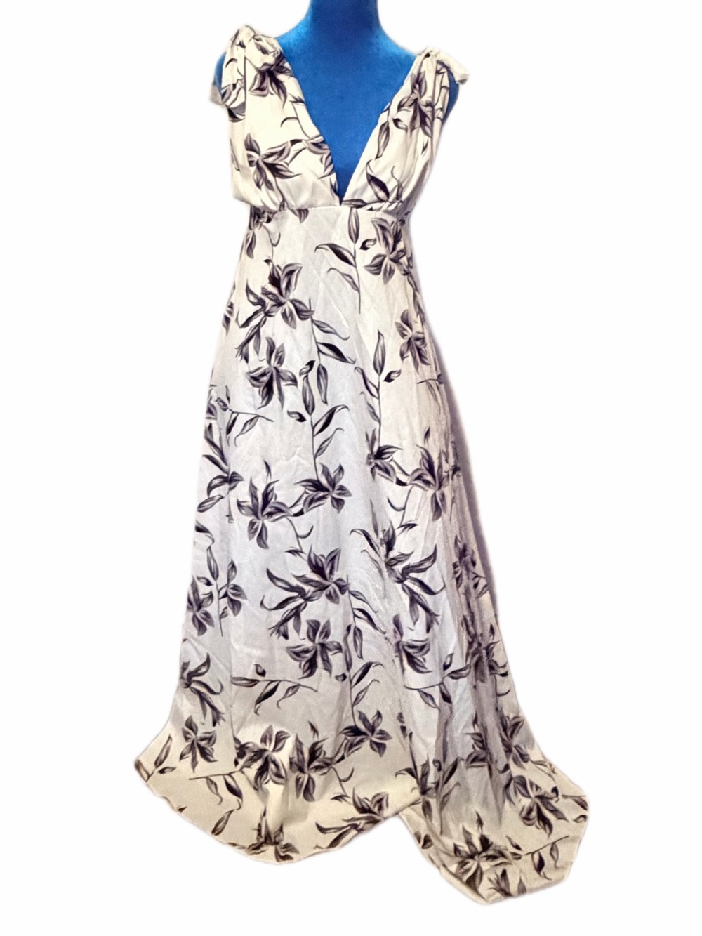 Floral V-Neck Maxi Dress in Cream and Black